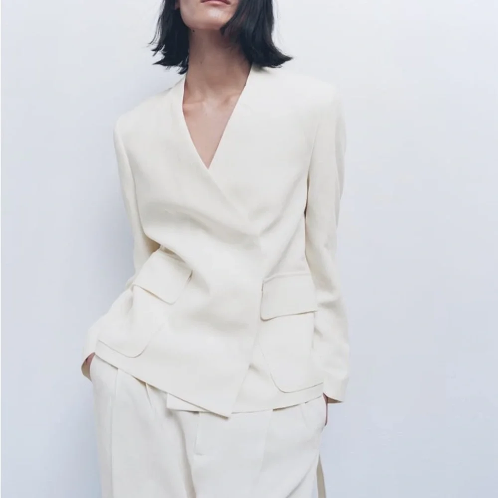Zara nwt linen jacket blazer casual with waist tie belt - Picture 7 of 14